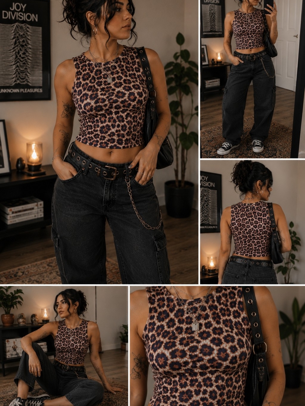 Leopard-Print Sleeveless Crop Tank Top - Brown